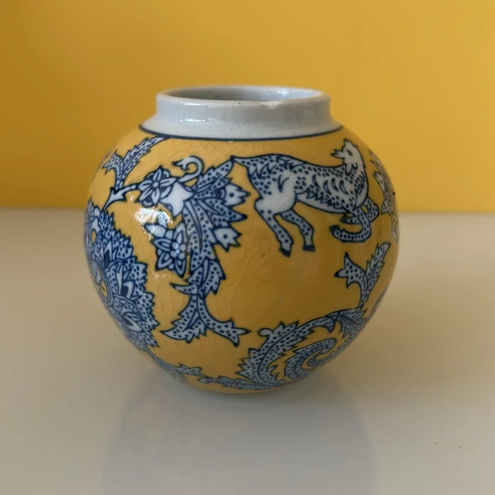 Vintage Chinese Small Porcelain Ceramic Flower Bamboo Vase Planter Urn Jar Pot
